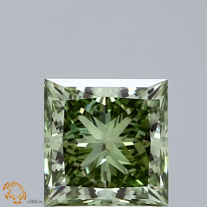 2.00 Carat Princess Shaped, Ideal Cut, FANCY VIVID GREEN Color, VS1 Clarity, IGI Certified Lab Grown Diamond