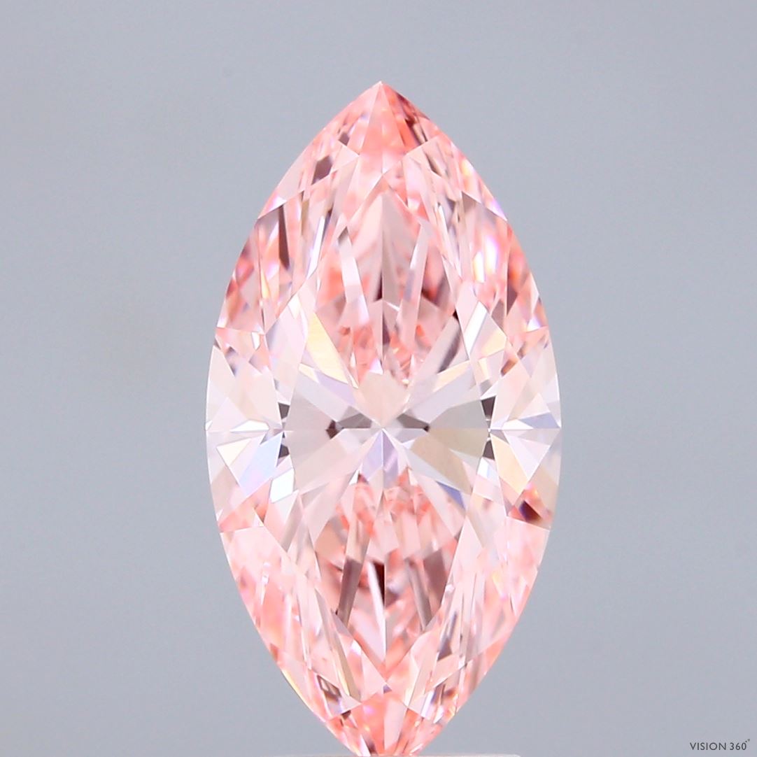 3.55 Carat Marquise Shaped, Ideal Cut, FANCY VIVID PINK Color, VVS1 Clarity, IGI Certified Lab Grown Diamond