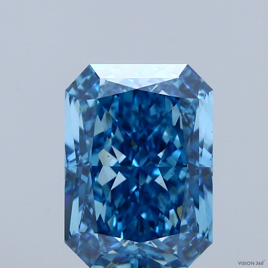 4.11 Carat Radiant Shaped, Excellent Cut, FANCY VIVID BLUE Color, VS2 Clarity, IGI Certified Lab Grown Diamond