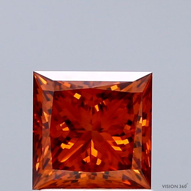 1.43 Carat Princess Shaped, Ideal Cut, FANCY VIVID ORANGE Color, VVS2 Clarity, IGI Certified Lab Grown Diamond