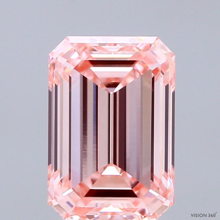 2.61 Carat Emerald Shaped, Ideal Cut, FANCY INTENSE PINK Color, VVS2 Clarity, IGI Certified Lab Grown Diamond