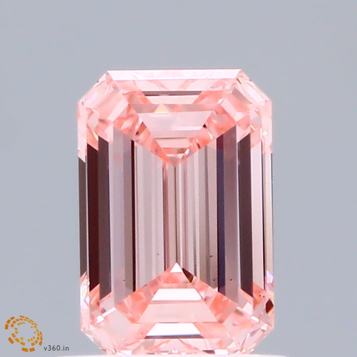 0.96 Carat Emerald Shaped, Ideal Cut, FANCY VIVID PINK Color, VS1 Clarity, IGI Certified Lab Grown Diamond