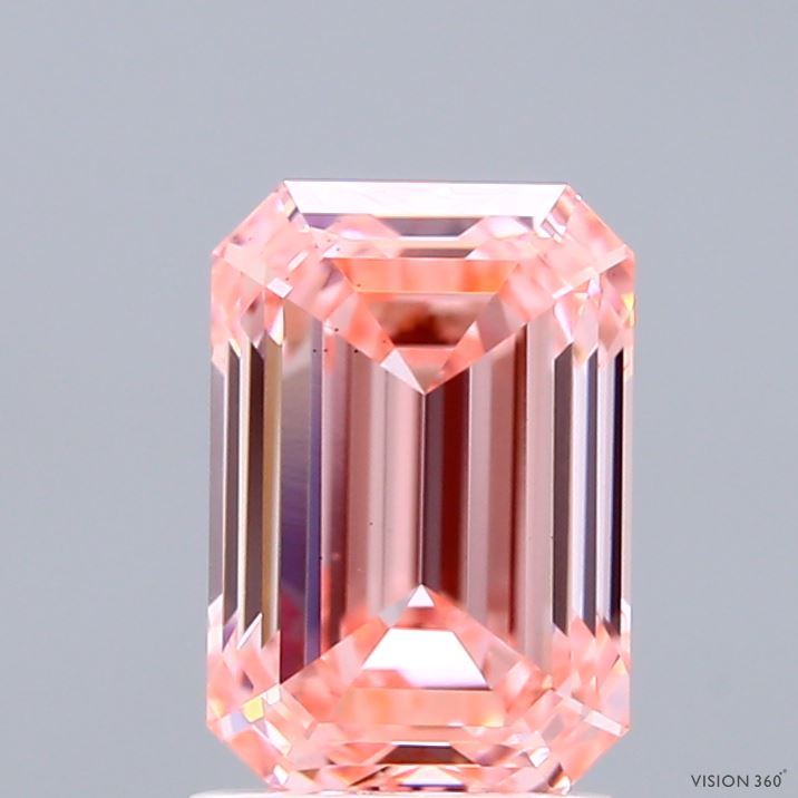 2.05 Carat Emerald Shaped, Ideal Cut, FANCY VIVID PINK Color, VS2 Clarity, IGI Certified Lab Grown Diamond