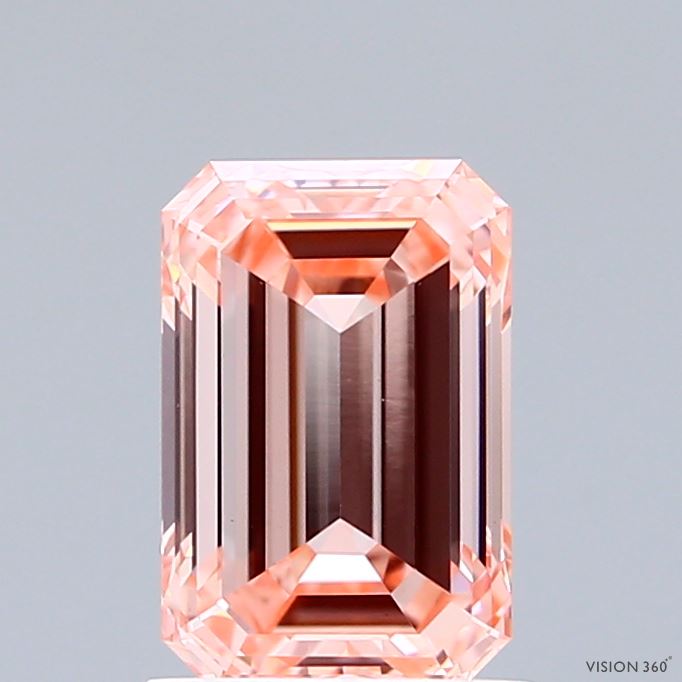1.50 Carat Emerald Shaped, Ideal Cut, FANCY VIVID PINK Color, VVS2 Clarity, IGI Certified Lab Grown Diamond