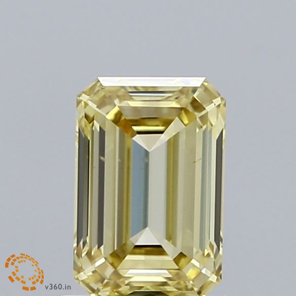 1.01 Carat Emerald Shaped, Ideal Cut, FANCY INTENSE YELLOW Color, VS2 Clarity, IGI Certified Lab Grown Diamond