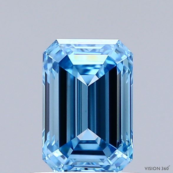 1.01 Carat Emerald Shaped, Ideal Cut, FANCY VIVID BLUE Color, VVS2 Clarity, IGI Certified Lab Grown Diamond
