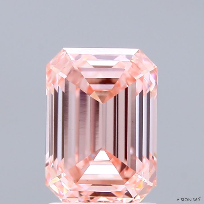 2.09 Carat Emerald Shaped, Ideal Cut, FANCY INTENSE PINK Color, VS1 Clarity, IGI Certified Lab Grown Diamond