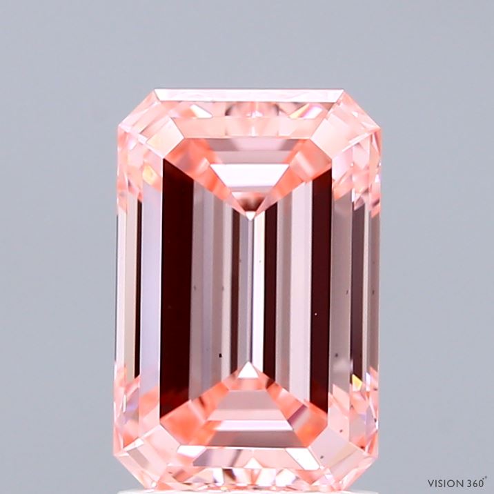 2.03 Carat Emerald Shaped, Ideal Cut, FANCY INTENSE PINK Color, VS2 Clarity, IGI Certified Lab Grown Diamond