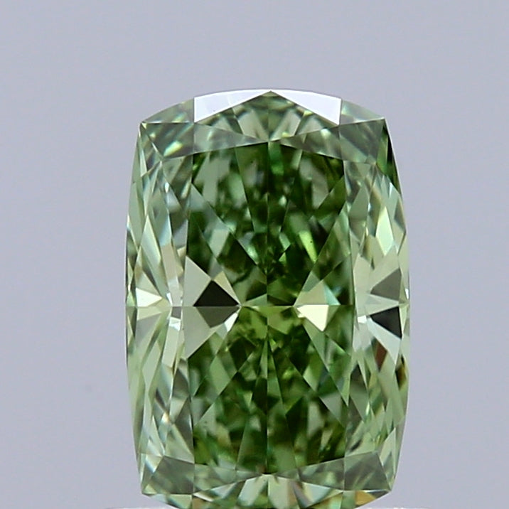 1.05 Carat Cushion Shaped, Ideal Cut, FANCY VIVID GREEN Color, VVS2 Clarity, IGI Certified Lab Grown Diamond