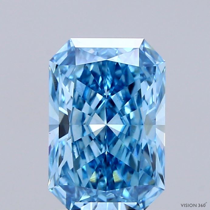1.79 Carat Radiant Shaped, Ideal Cut, FANCY VIVID BLUE Color, VVS2 Clarity, IGI Certified Lab Grown Diamond