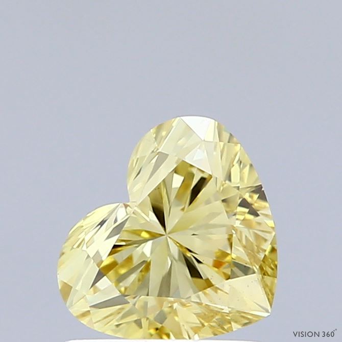 1.08 Carat Heart Shaped, Ideal Cut, FANCY INTENSE YELLOW Color, VS1 Clarity, IGI Certified Lab Grown Diamond