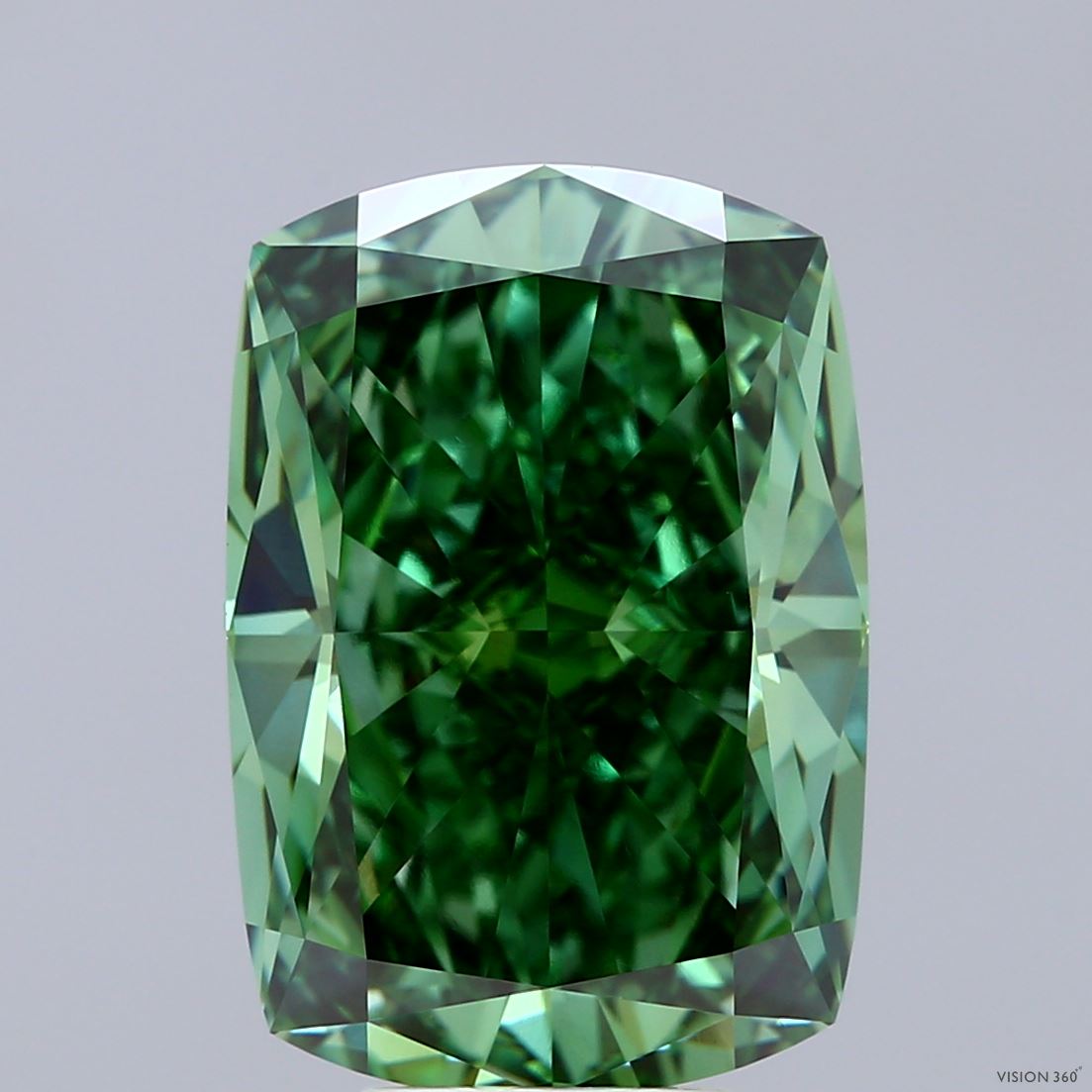 8.20 Carat Cushion Shaped, Ideal Cut, FANCY VIVID GREEN Color, VVS2 Clarity, IGI Certified Lab Grown Diamond
