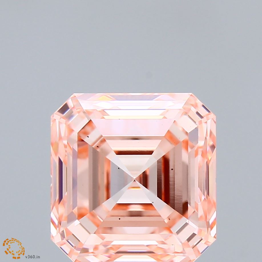 5.01 Carat Asscher Shaped, Ideal Cut, FANCY INTENSE PINK Color, VS2 Clarity, IGI Certified Lab Grown Diamond