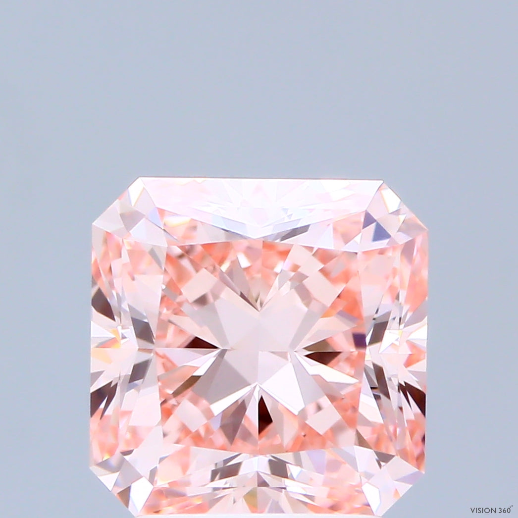 3.04 Carat Radiant Shaped, Ideal Cut, FANCY INTENSE PINK Color, VVS2 Clarity, IGI Certified Lab Grown Diamond