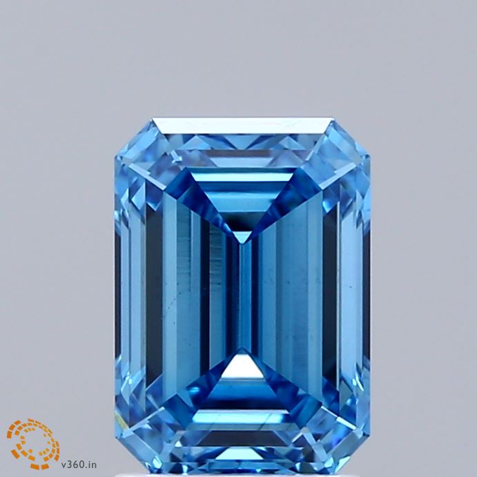 2.10 Carat Emerald Shaped, Ideal Cut, FANCY VIVID BLUE Color, VS1 Clarity, IGI Certified Lab Grown Diamond