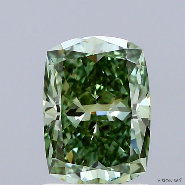 1.54 Carat Cushion Shaped, Excellent Cut, FANCY VIVID GREEN Color, VS1 Clarity, IGI Certified Lab Grown Diamond