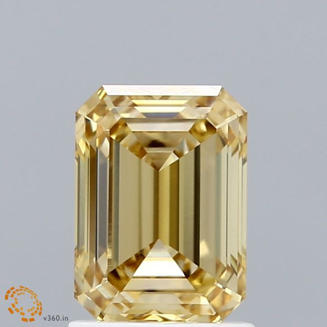 1.55 Carat Emerald Shaped, Ideal Cut, FANCY INTENSE YELLOW Color, VVS2 Clarity, IGI Certified Lab Grown Diamond
