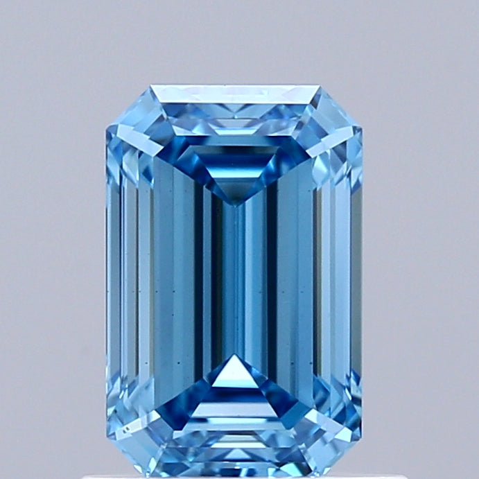 1.03 Carat Emerald Shaped, Ideal Cut, FANCY VIVID BLUE Color, VS2 Clarity, IGI Certified Lab Grown Diamond