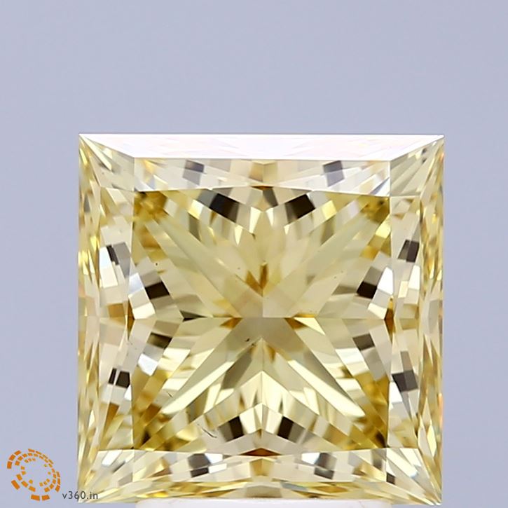 4.01 Carat Princess Shaped, Ideal Cut, FANCY INTENSE YELLOW Color, VS2 Clarity, IGI Certified Lab Grown Diamond
