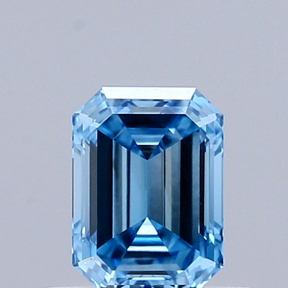 0.47 Carat Emerald Shaped, Ideal Cut, FANCY VIVID BLUE Color, VVS2 Clarity, IGI Certified Lab Grown Diamond