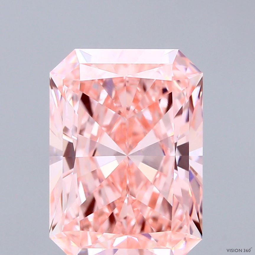 4.01 Carat Radiant Shaped, Ideal Cut, FANCY VIVID PINK Color, VVS2 Clarity, IGI Certified Lab Grown Diamond