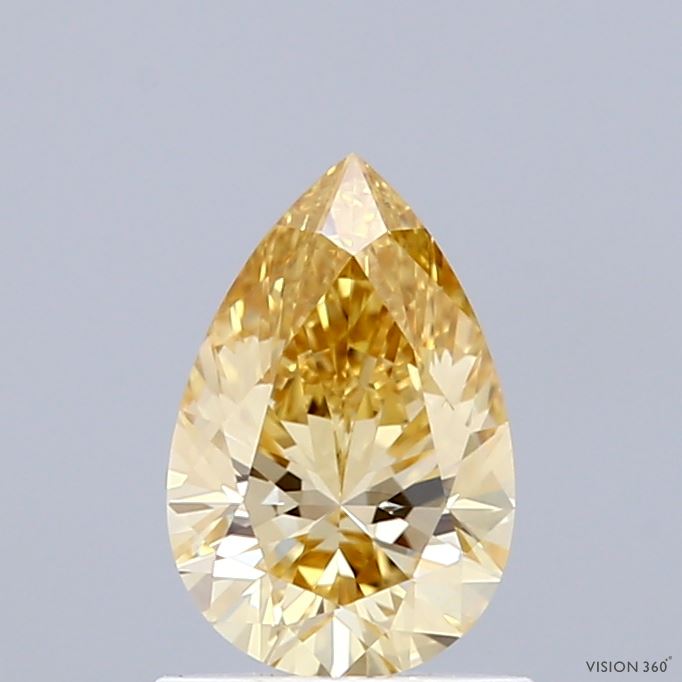 0.92 Carat Pear Shaped, Ideal Cut, FANCY YELLOW Color, VVS2 Clarity, IGI Certified Lab Grown Diamond