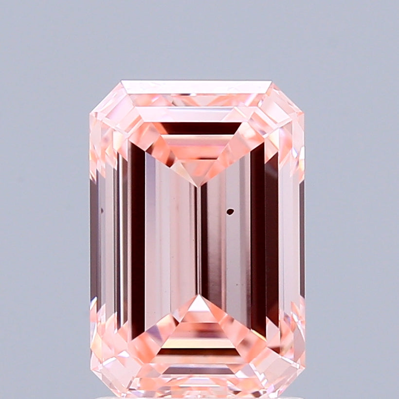 1.73 Carat Emerald Shaped, Ideal Cut, FANCY INTENSE PINK Color, VS2 Clarity, IGI Certified Lab Grown Diamond
