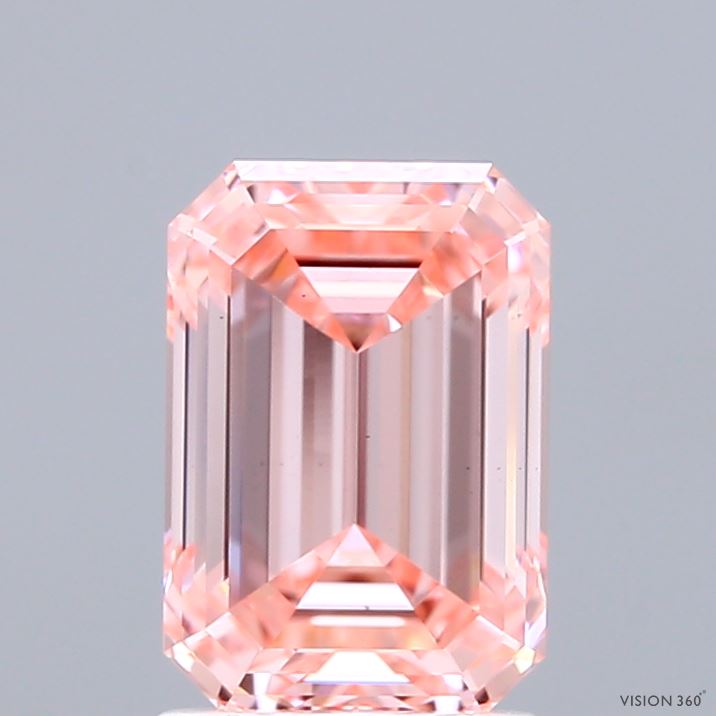2.08 Carat Emerald Shaped, Ideal Cut, FANCY INTENSE PINK Color, VS1 Clarity, IGI Certified Lab Grown Diamond