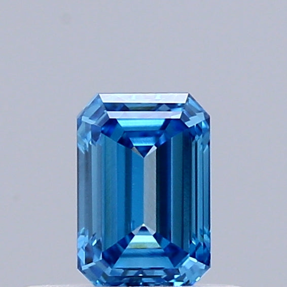 0.38 Carat Emerald Shaped, Ideal Cut, FANCY VIVID BLUE Color, VS1 Clarity, IGI Certified Lab Grown Diamond