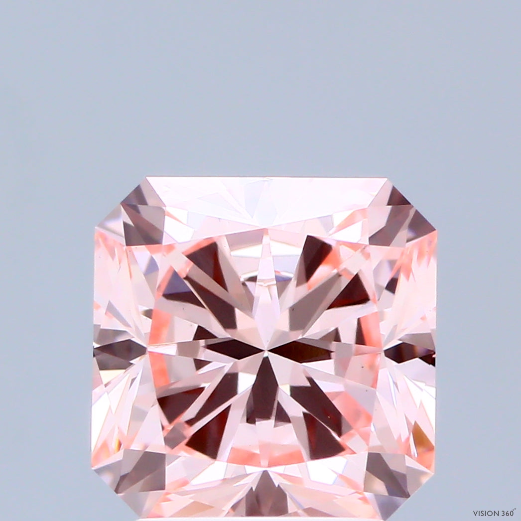 3.06 Carat Radiant Shaped, Ideal Cut, FANCY INTENSE PINK Color, VS1 Clarity, IGI Certified Lab Grown Diamond