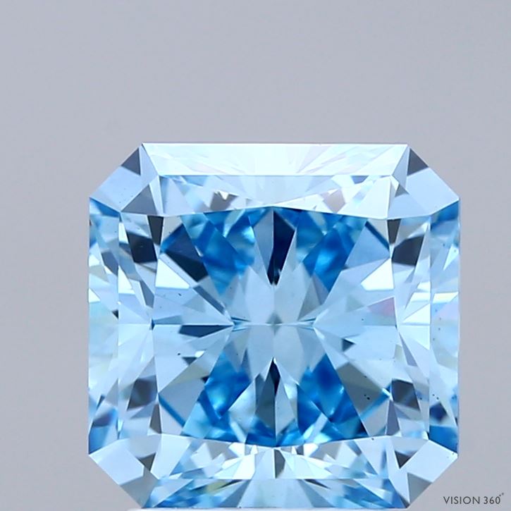 3.03 Carat Radiant Shaped, Ideal Cut, FANCY VIVID BLUE Color, VS1 Clarity, IGI Certified Lab Grown Diamond