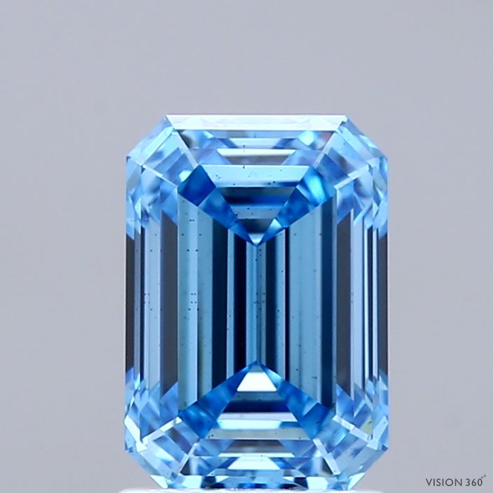 1.87 Carat Emerald Shaped, Ideal Cut, FANCY VIVID BLUE Color, VS2 Clarity, IGI Certified Lab Grown Diamond