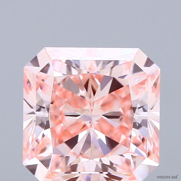 3.44 Carat Radiant Shaped, Ideal Cut, FANCY INTENSE PINK Color, VS1 Clarity, IGI Certified Lab Grown Diamond