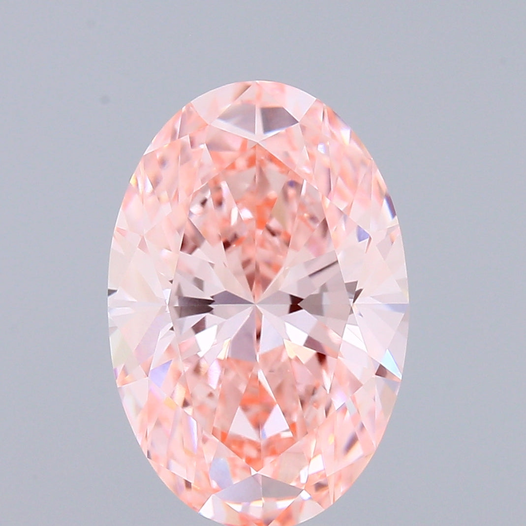2.74 Carat Oval Shaped, Ideal Cut, FANCY VIVID PINK Color, VVS2 Clarity, IGI Certified Lab Grown Diamond