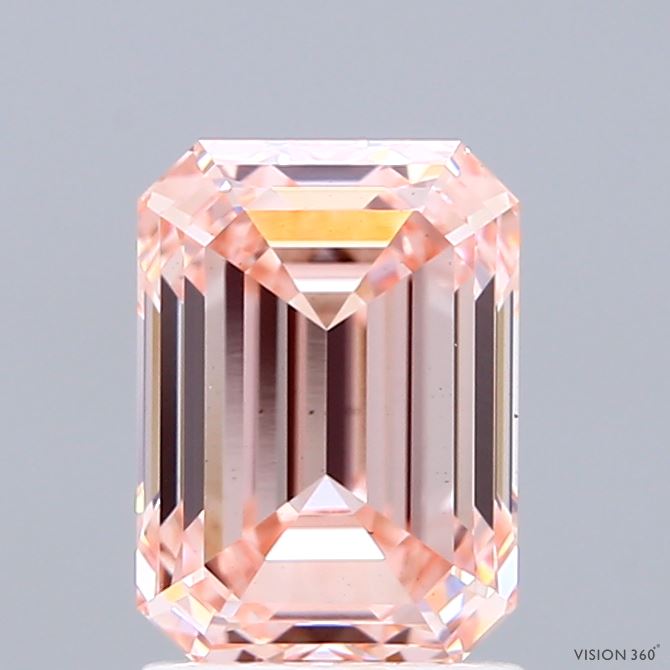 2.02 Carat Emerald Shaped, Ideal Cut, FANCY INTENSE PINK Color, VS1 Clarity, IGI Certified Lab Grown Diamond