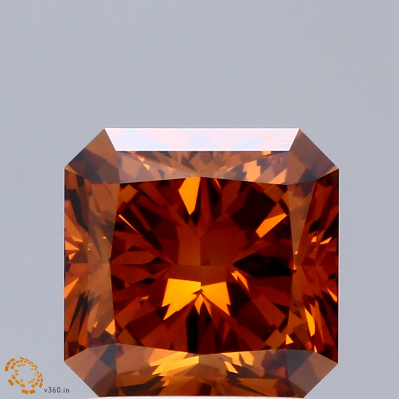 1.61 Carat Radiant Shaped, Ideal Cut, FANCY VIVID ORANGE Color, VVS2 Clarity, IGI Certified Lab Grown Diamond