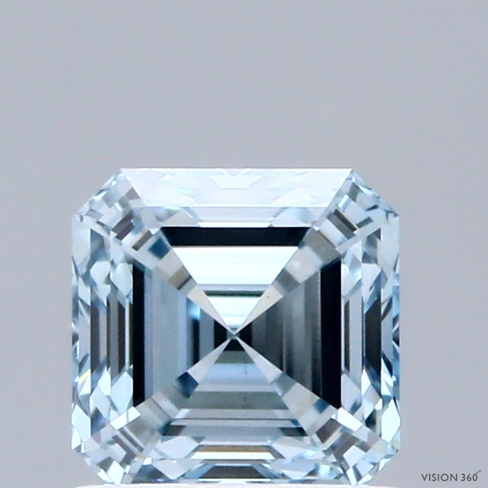 1.07 Carat Asscher Shaped, Ideal Cut, FANCY VIVID BLUE Color, VS1 Clarity, IGI Certified Lab Grown Diamond