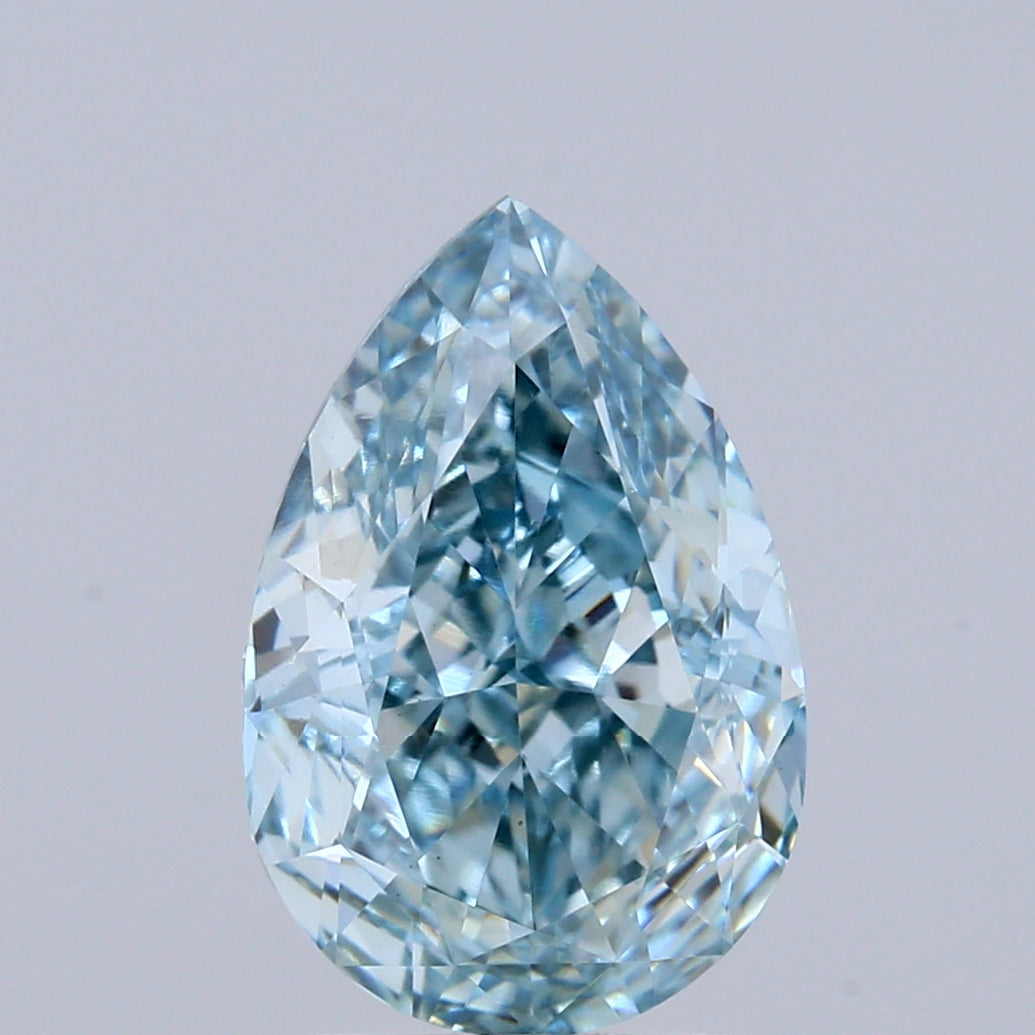 2.59 Carat Pear Shaped, Excellent Cut, FANCY VIVID GREENISH BLUE Color, VS1 Clarity, IGI Certified Lab Grown Diamond
