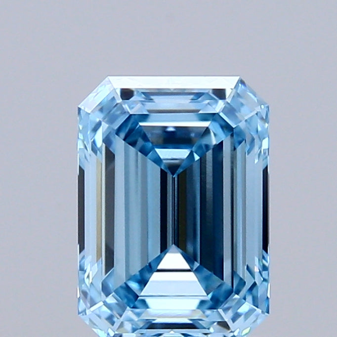 1.00 Carat Emerald Shaped, Ideal Cut, FANCY VIVID BLUE Color, VS1 Clarity, IGI Certified Lab Grown Diamond