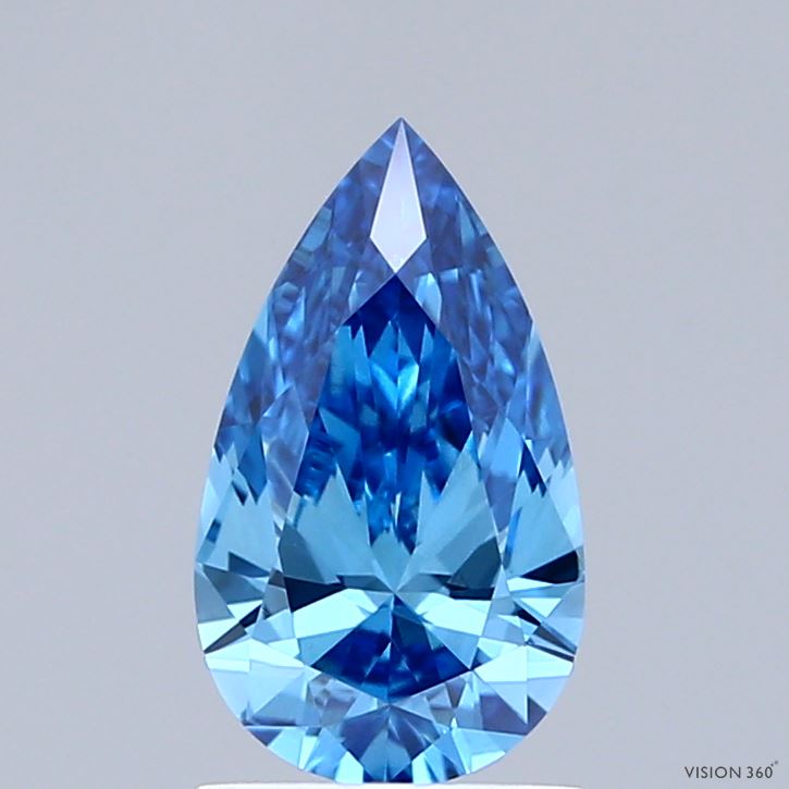 0.94 Carat Pear Shaped, Ideal Cut, FANCY VIVID BLUE Color, VVS2 Clarity, IGI Certified Lab Grown Diamond