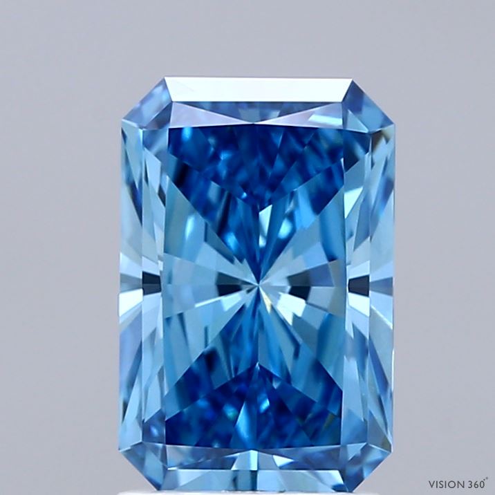 2.08 Carat Radiant Shaped, Ideal Cut, FANCY VIVID BLUE Color, VS1 Clarity, IGI Certified Lab Grown Diamond