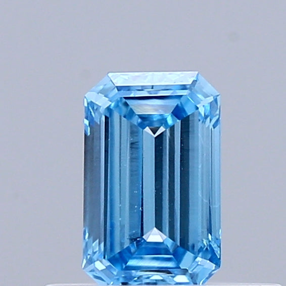 0.38 Carat Emerald Shaped, Ideal Cut, FANCY VIVID BLUE Color, VS1 Clarity, IGI Certified Lab Grown Diamond