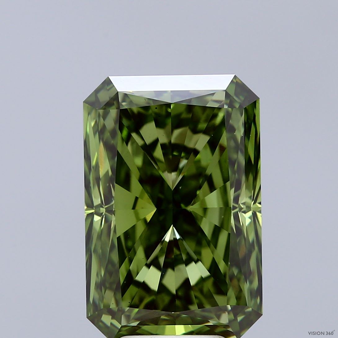 7.00 Carat Radiant Shaped, Excellent Cut, FANCY VIVID GREEN Color, VS1 Clarity, IGI Certified Lab Grown Diamond