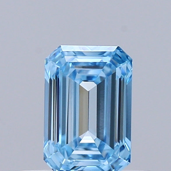 0.50 Carat Emerald Shaped, Ideal Cut, FANCY VIVID BLUE Color, VVS2 Clarity, IGI Certified Lab Grown Diamond
