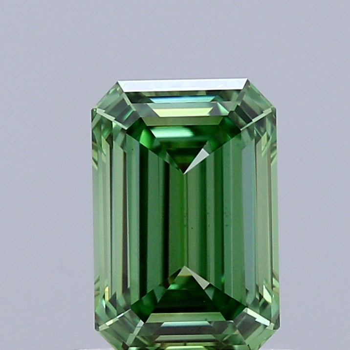 1.06 Carat Emerald Shaped, Ideal Cut, FANCY VIVID GREEN Color, VS1 Clarity, IGI Certified Lab Grown Diamond
