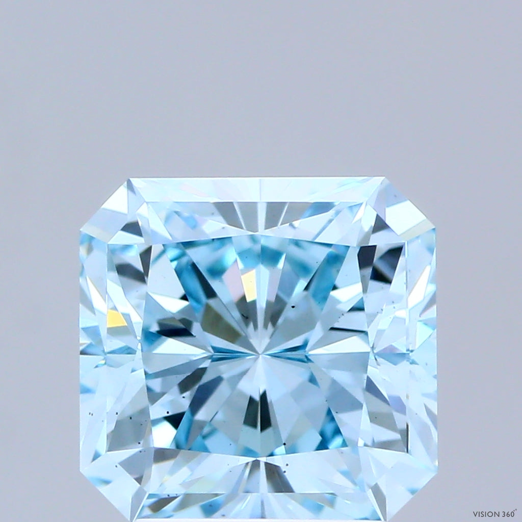 3.07 Carat Radiant Shaped, Ideal Cut, FANCY INTENSE BLUE Color, VS2 Clarity, IGI Certified Lab Grown Diamond