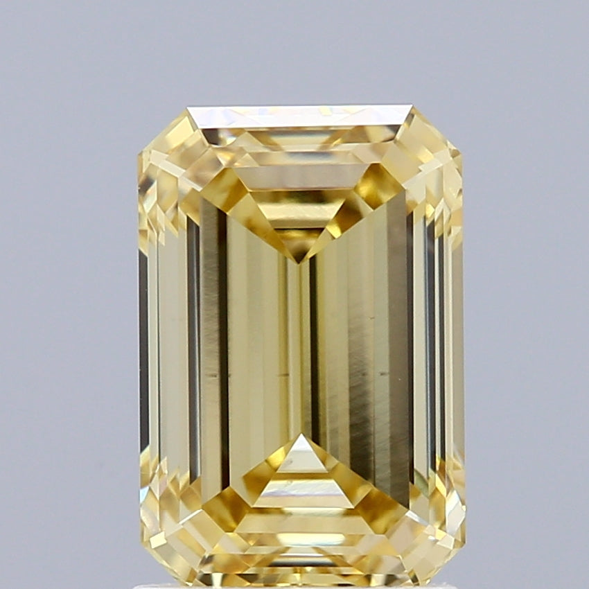 2.08 Carat Emerald Shaped, Ideal Cut, FANCY YELLOW Color, VS1 Clarity, IGI Certified Lab Grown Diamond