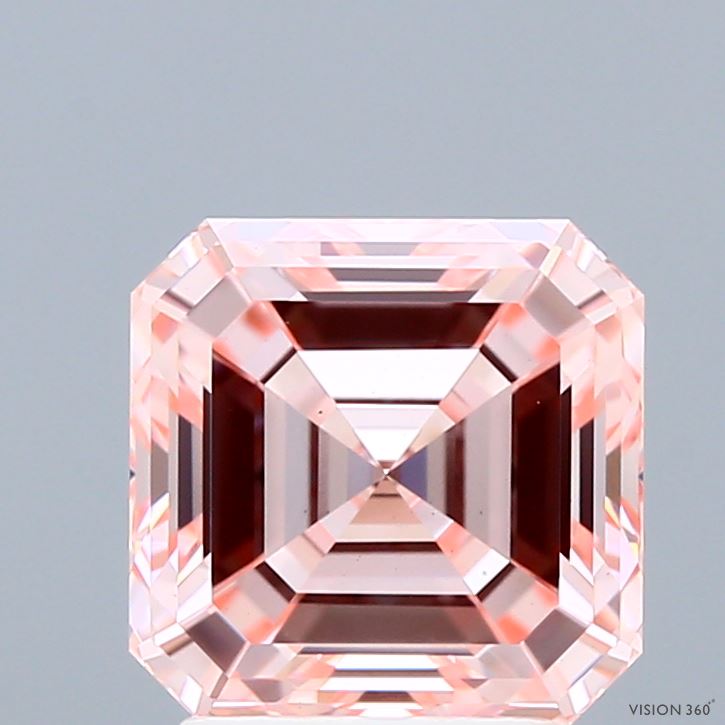 3.10 Carat Asscher Shaped, Ideal Cut, FANCY INTENSE PINK Color, VS1 Clarity, IGI Certified Lab Grown Diamond