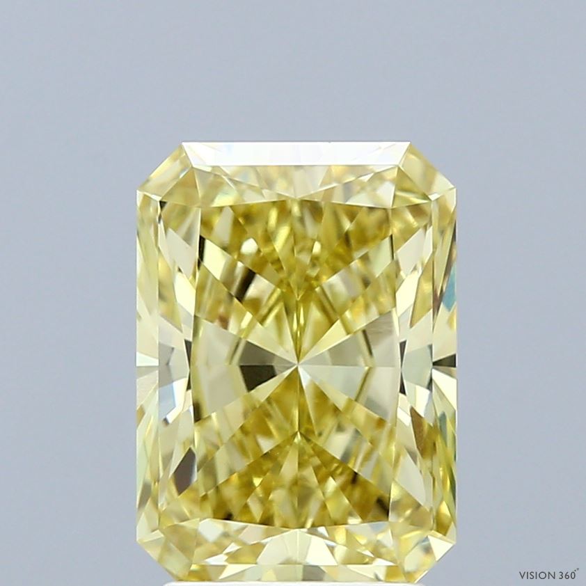 3.10 Carat Radiant Shaped, Ideal Cut, FANCY INTENSE YELLOW Color, VVS2 Clarity, IGI Certified Lab Grown Diamond