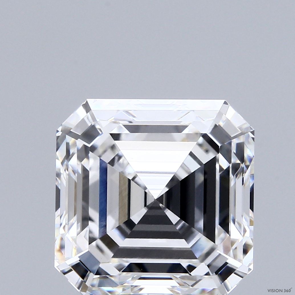 7.50 Carat Asscher Shaped, Excellent Cut, E Color, VVS2 Clarity, IGI Certified Lab Grown Diamond